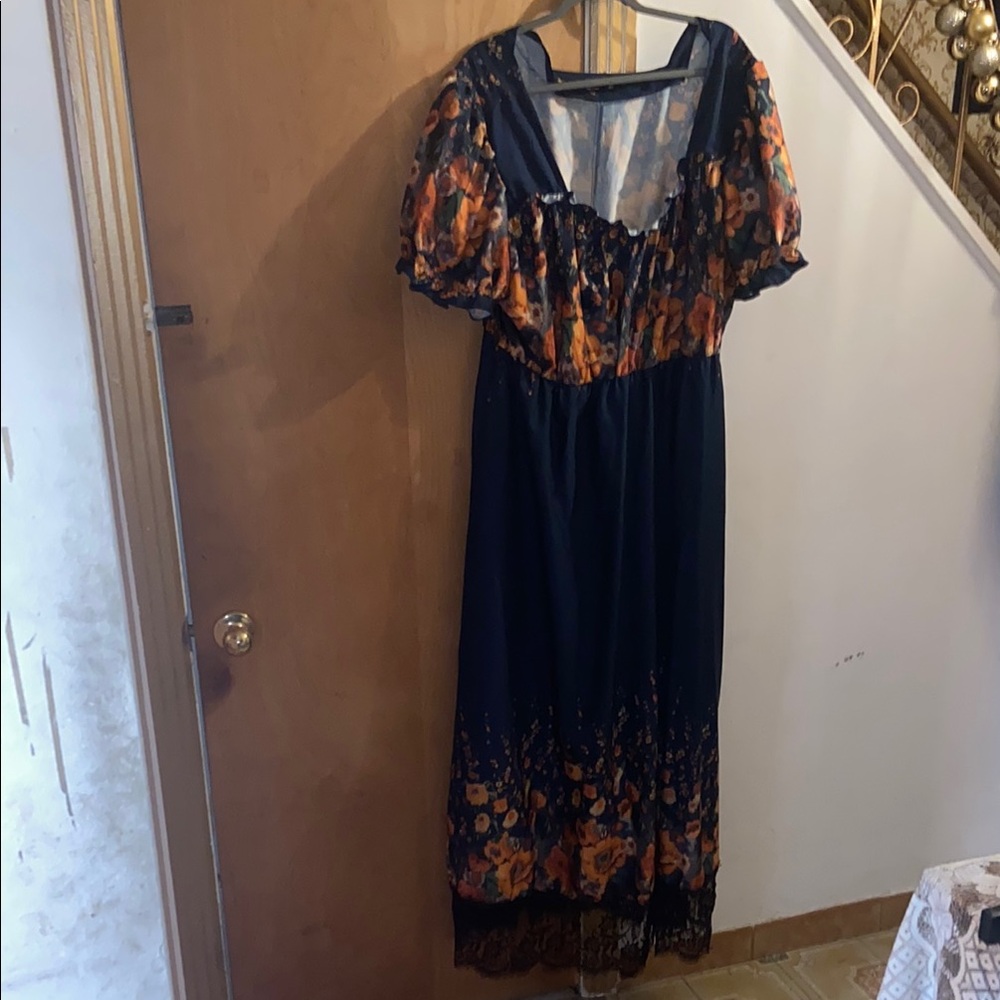 Floral Black and Orange Women's Dress